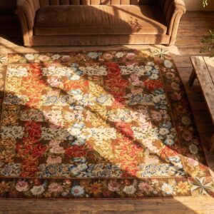 Antique Allover Floral Flat Weave Rug (SKU 20193) - styled overhead view