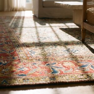 Antique Allover Floral Wool Hand Knotted Pile Green 1880s Rug (SKU 21658) - in-room detail