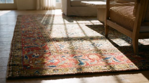 Antique allover floral wool hand knotted pile green 1880s rug 11 Antique allover floral wool hand knotted pile green 1880s rug (sku 21658) - in-room detail