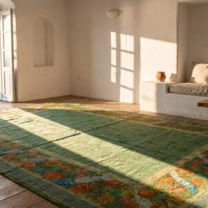 Antique Allover Floral Wool Hand Knotted Pile Green 1930s Rug (SKU 20855) - room view