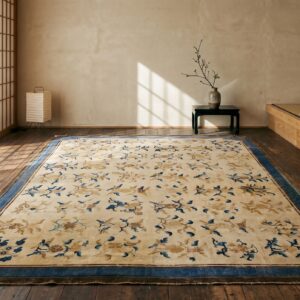 Antique Allover Floral Wool Hand Knotted Pile Ivory Beige Cream White 1750s Rug (SKU 22965) - room view