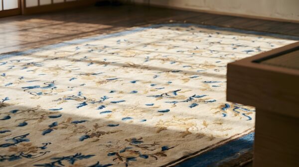 Antique allover floral wool hand knotted pile ivory beige cream white 1750s rug 10 Antique allover floral wool hand knotted pile ivory beige cream white 1750s rug (sku 22965) - in-room detail