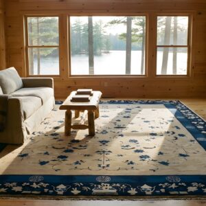 Antique Allover Floral Wool Hand Knotted Pile Ivory Beige Cream White 1900s Rug (SKU 23467) - room view