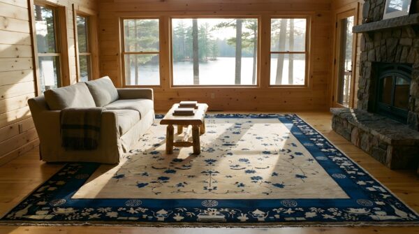 Antique allover floral wool hand knotted pile ivory beige cream white 1900s rug 6 Antique allover floral wool hand knotted pile ivory beige cream white 1900s rug (sku 23467) - room view