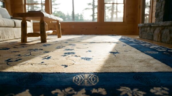 Antique allover floral wool hand knotted pile ivory beige cream white 1900s rug 7 Antique allover floral wool hand knotted pile ivory beige cream white 1900s rug (sku 23467) - in-room detail