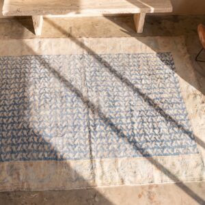 Allover Floral Ivory Beige Cream White Hand Knotted Pile Antique 1920s Cotton Rectangle Rug (SKU 21153) - styled overhead view