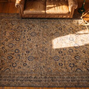 Antique Allover Floral Pattern Wool Hand Knotted Pile Persian Kerman Rug (SKU 20832) - styled overhead view