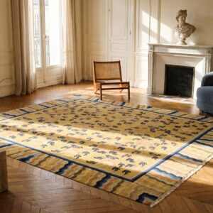 Antique Allover Floral Hand Knotted Square Yellow Rug (SKU 18399) - room view