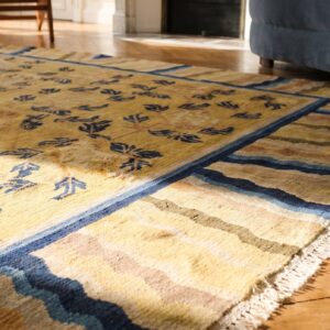 Antique Allover Floral Hand Knotted Square Yellow Rug (SKU 18399) - in-room detail