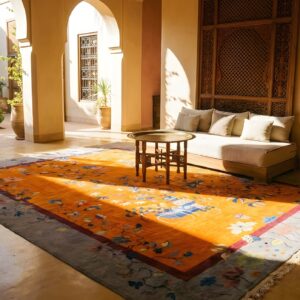 Antique Allover Floral Wool Hand Knotted Pile Yellow 1920s Rug (SKU 25848) - room view