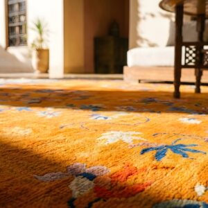 Antique Allover Floral Wool Hand Knotted Pile Yellow 1920s Rug (SKU 25848) - in-room detail