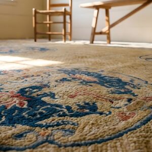 Allover Geometric Wool Antique 1920s Ivory Beige Cream White Rectangle Hand Knotted Pile Large Rug (SKU 25750) - in-room detail