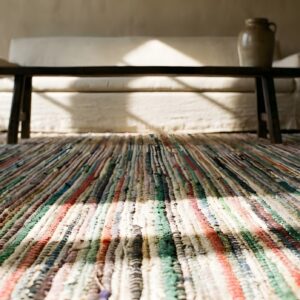 Allover Geometric 1930s Antique Hand Knotted Pile Multicolor Jewel Tones Wool American USA Hallway Runner Rug (SKU 25684) - in-room detail