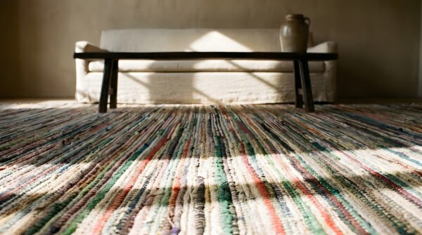 Allover geometric 1930s antique hand knotted pile multicolor jewel tones wool american usa hallway runner rug 10 Allover geometric 1930s antique hand knotted pile multicolor jewel tones wool american usa hallway runner rug (sku 25684) - in-room detail