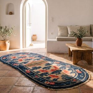 Allover Geometric Chinese Ivory Beige Cream White Hand Knotted Pile Wool Antique 1900s Rug (SKU 22007) - room view