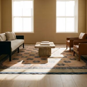 Antique Allover Geometric Wool Hand Knotted Pile Coral 1850s Rug (SKU 25340) - room view