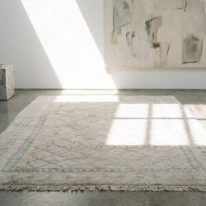 Antique Allover Geometric Cotton Hand Knotted Pile Ivory Beige Cream White 1920s Rug (SKU 20369) - room view