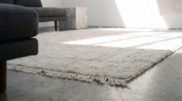 Antique allover geometric cotton hand knotted pile ivory beige cream white 1920s rug 7 Antique allover geometric cotton hand knotted pile ivory beige cream white 1920s rug (sku 20369) - in-room detail