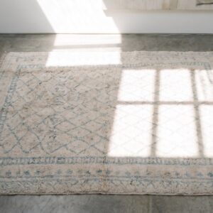 Antique Allover Geometric Cotton Hand Knotted Pile Ivory Beige Cream White 1920s Rug (SKU 20369) - styled overhead view