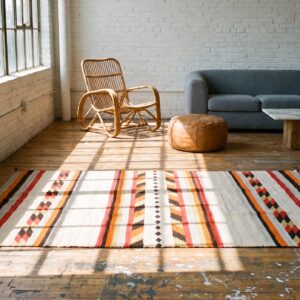 Allover Geometric Flat Weave 1930s Wool Ivory Beige Cream White Rectangle Antique Rug (SKU 21573) - room view