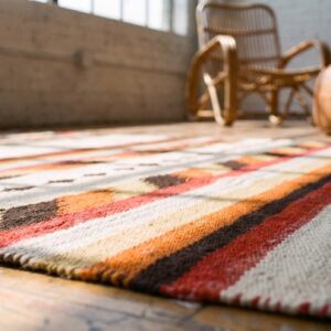 Allover Geometric Flat Weave 1930s Wool Ivory Beige Cream White Rectangle Antique Rug (SKU 21573) - in-room detail