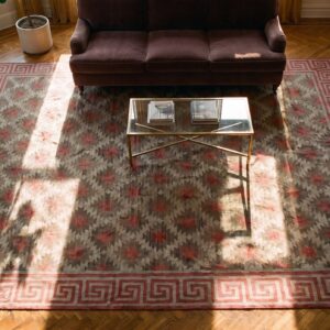 Antique Allover Geometric Flat Weave Cotton Dhurrie Indian Rug (SKU 21758) - styled overhead view