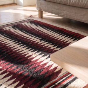 Antique Allover Geometric Wool Flat Weave Multicolor Jewel Tones 1930s Square Rug (SKU 21484) - in-room detail