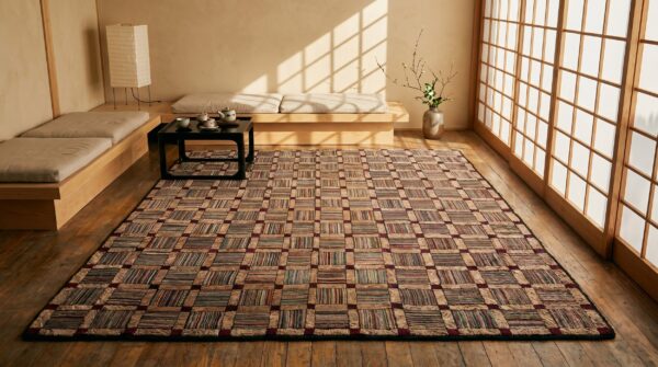 Antique allover geometric hooked - loop pile rug 7 Antique allover geometric hooked - loop pile rug (sku 19906) - room view