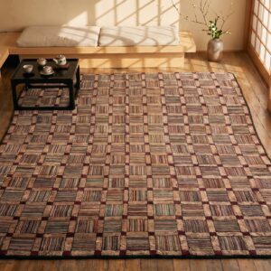 Antique Allover Geometric Hooked - Loop Pile Rug (SKU 19906) - styled overhead view