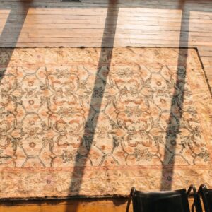 Allover Geometric Antique Indian Hand Knotted Cotton Pile Agra Rug (SKU 21140) - styled overhead view