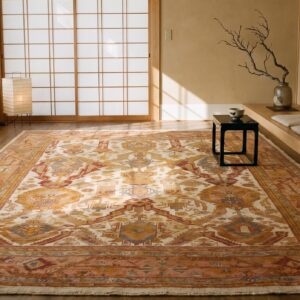 Antique Allover Geometric Wool Hand Knotted Pile Ivory Beige Cream White 1890s Rug (SKU 20929) - room view
