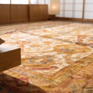 Antique Allover Geometric Wool Hand Knotted Pile Ivory Beige Cream White 1890s Rug (SKU 20929) - in-room detail