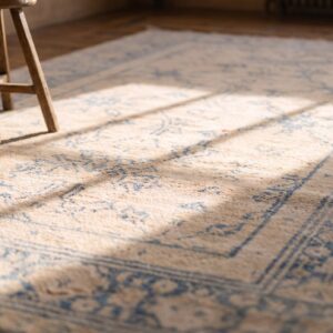 Antique Allover Geometric Wool Hand Knotted Pile Ivory Beige Cream White 1920s Rug (SKU 21150) - in-room detail
