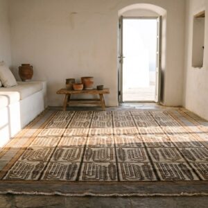 Antique Allover Geometric Wool Hand Knotted Pile Ivory Beige Cream White 1930s Rug (SKU 18907) - room view