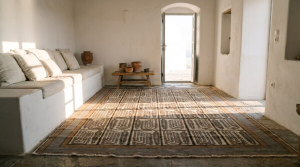 Antique allover geometric wool hand knotted pile ivory beige cream white 1930s rug 12 Antique allover geometric wool hand knotted pile ivory beige cream white 1930s rug (sku 18907) - room view