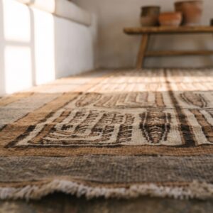 Antique Allover Geometric Wool Hand Knotted Pile Ivory Beige Cream White 1930s Rug (SKU 18907) - in-room detail