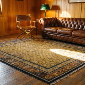 Antique Allover Geometric Wool Hand Knotted Square Yellow 1800s Rug (SKU 22799) - room view