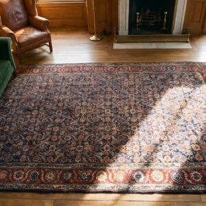 Antique Allover Herati Design Blue Color Wide Gallery Size NW Persian Rug (SKU 22638) - styled overhead view