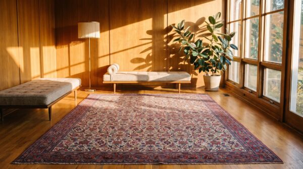 Allover herati pattern light ivory color antique persian malayer gallery rug 6 Allover herati pattern light ivory color antique persian malayer gallery rug (sku 21318) - room view