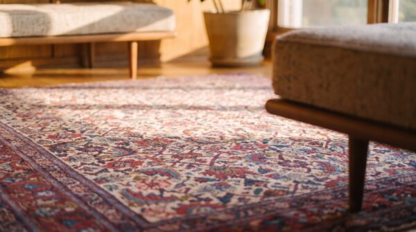 Allover herati pattern light ivory color antique persian malayer gallery rug 7 Allover herati pattern light ivory color antique persian malayer gallery rug (sku 21318) - in-room detail