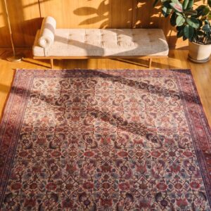 Allover Herati Pattern Light Ivory Color Antique Persian Malayer Gallery Rug (SKU 21318) - styled overhead view