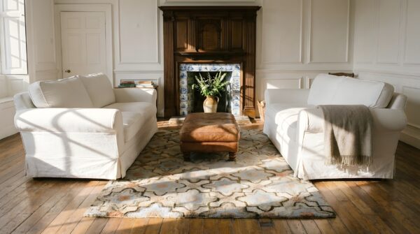 Antique allover star pattern american hooked loop pile rug (sku 25689) - room view