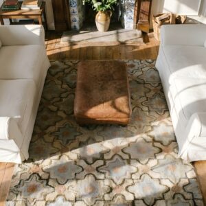 Antique Allover Star Pattern American Hooked Loop Pile Rug (SKU 25689) - styled overhead view