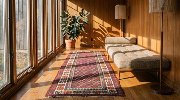 Allover tribal design antique kurdish persian blue hallway runner rug 7 Allover tribal design antique kurdish persian blue hallway runner rug (sku 18712) - room view