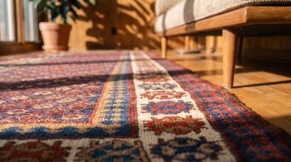 Allover tribal design antique kurdish persian blue hallway runner rug 8 Allover tribal design antique kurdish persian blue hallway runner rug (sku 18712) - in-room detail