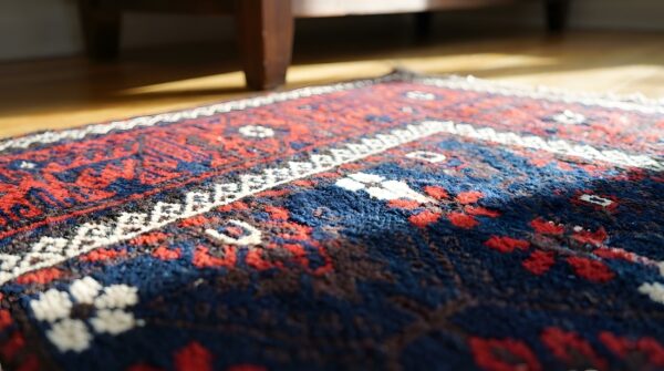 Antique allover tribal floral pattern persian baluch rug (sku 24282) - in-room detail