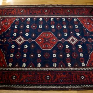 Antique Allover Tribal Floral Pattern Persian Baluch Rug (SKU 24282) - styled overhead view