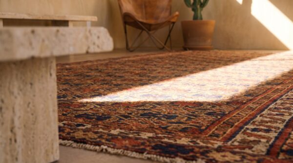 Antique allover tribal geometric earth tone northwest persian area rug 14 Antique allover tribal geometric earth tone northwest persian area rug (sku 19035) - in-room detail