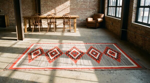 Allover tribal antique gray tribal geometric flat weave native american navajo rug 5 Allover tribal antique gray tribal geometric flat weave native american navajo rug (sku 20581) - room view