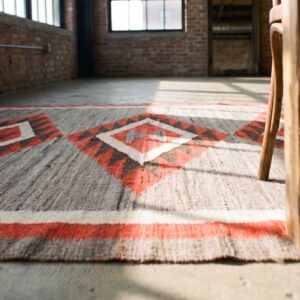 Allover Tribal Antique Gray Tribal Geometric Flat Weave Native American Navajo Rug (SKU 20581) - in-room detail